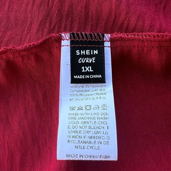 SHEIN CURVE VCAY Plus 1XL Square Neck Plicated Detail Dress Red Brand New - Picture 13 of 16